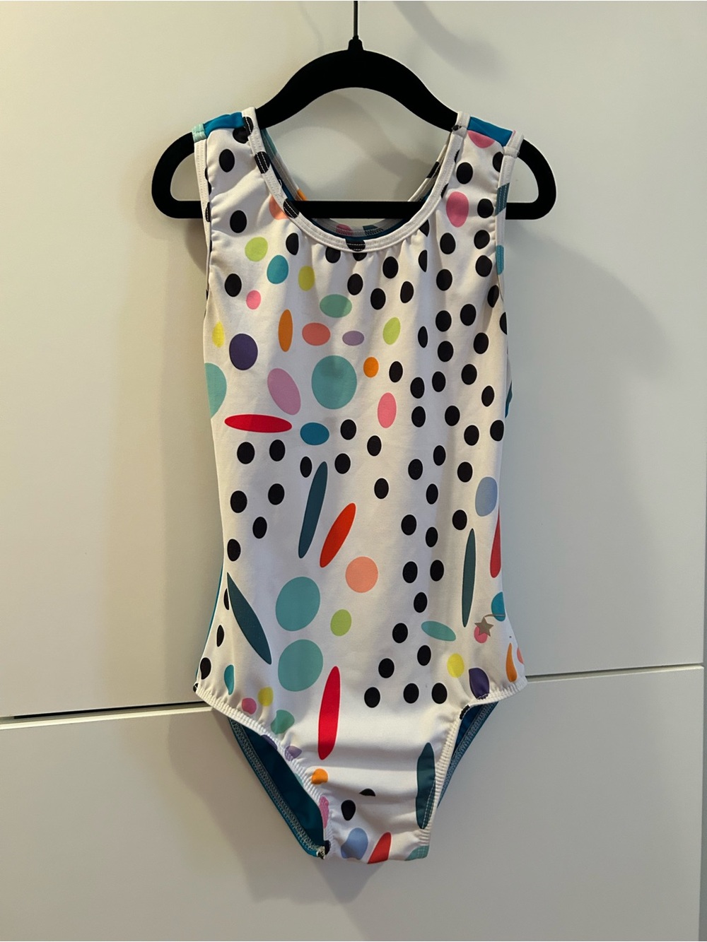 Destira Kids White Multi-Color Polka Dot Dance Gymnastics Leotard - Size JR (XL)